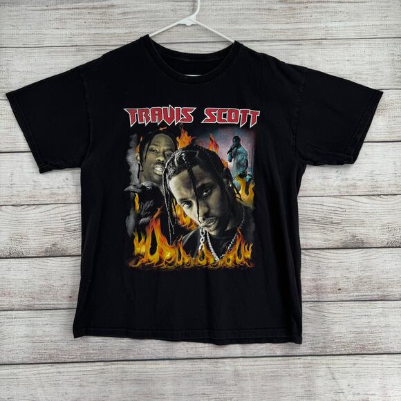 Travis Scott LA Flame Rap Concert T-Shirt Adult XL Black Short Sleeve - Picture 1 of 6
